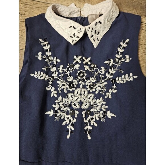 ASOS Skater Dress Embroidered Floral Beaded Sequin Mini With Collar Size 8 - Picture 6 of 12